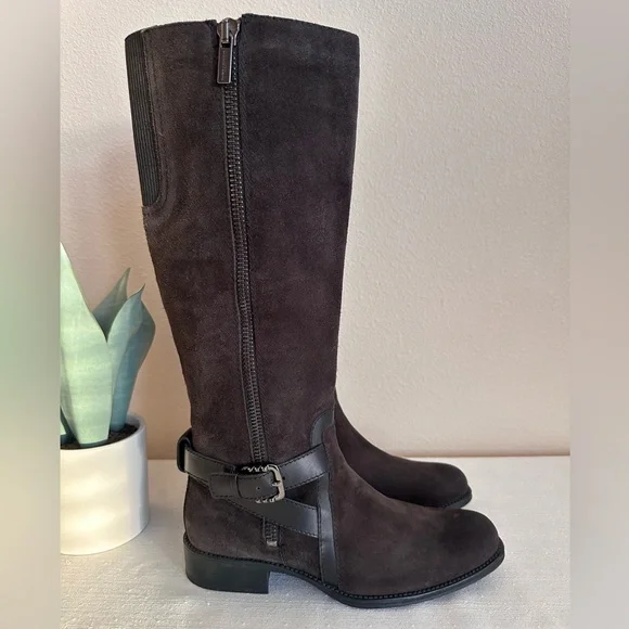 New AQUATALIA Brown Suede Trim Embellished Knee Height Riding Boots Women’s 11 - Picture 4 of 15